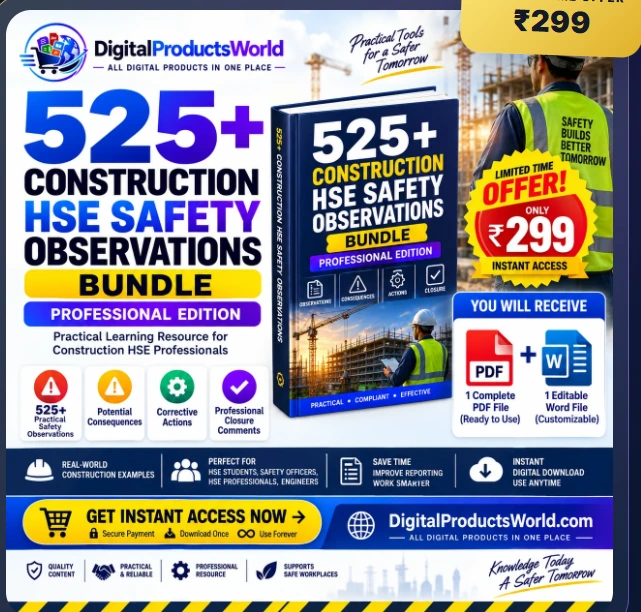 525+ Construction HSE Safety Observations Bundle advertisement with PDF and Word files
